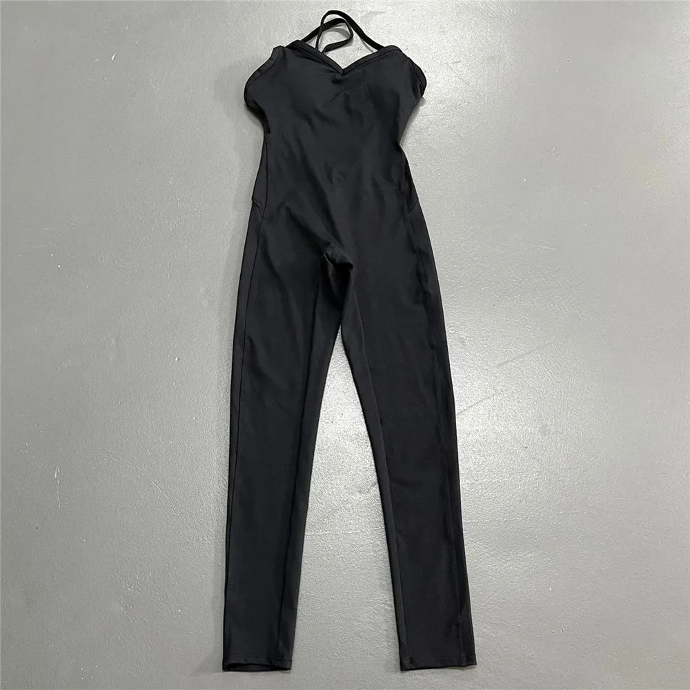 Rückenfreier Sportanzug für Damen, 2023, Lycra, Fitness-Overall, einteiliger Overall, Shorts, Sport-Outfit, Fitnessstudio, Trainingskleidung für Damen, Sportbekleidung