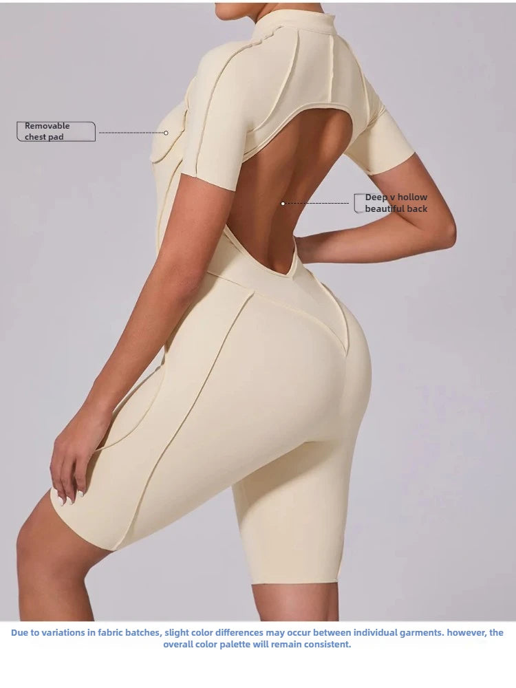 Women's Tracksuit Gym Workout Sports Clothes Outfit Zipper Jumpsuit Yoga Fitness Overalls Set Open Back Bodysuits Suit for Women