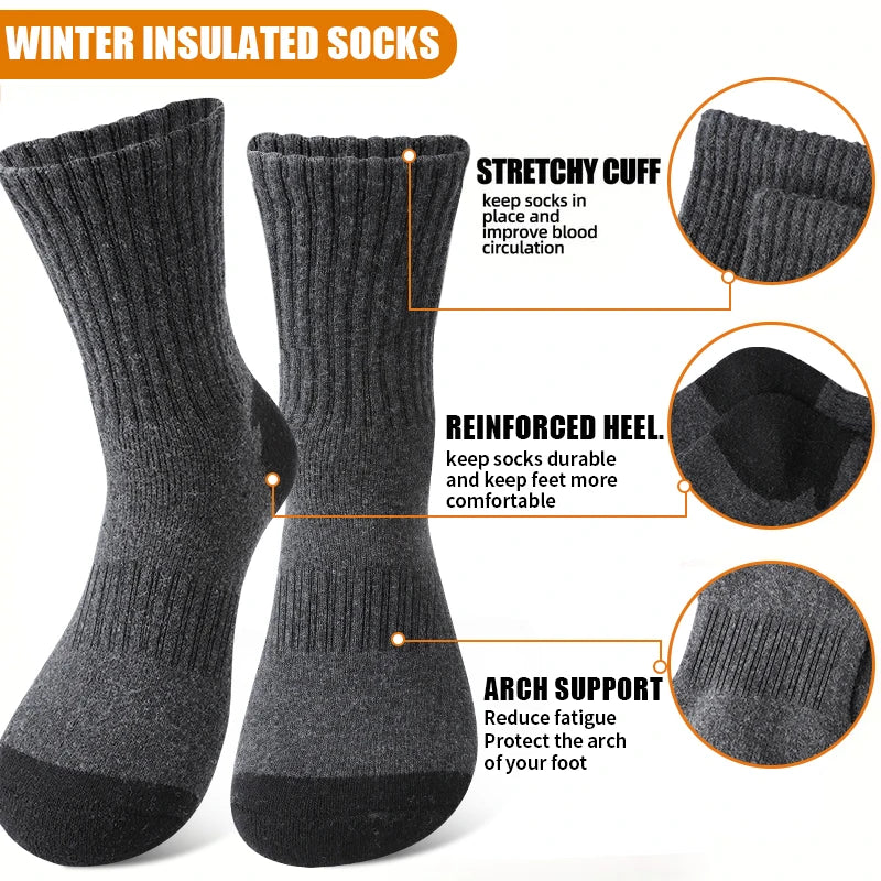 4Pairs Thick Warm Wool Mid Calf Socks Winter Men's Solid Color Cold Proof Sports Socks Men's and Women's Universal Knitted Socks