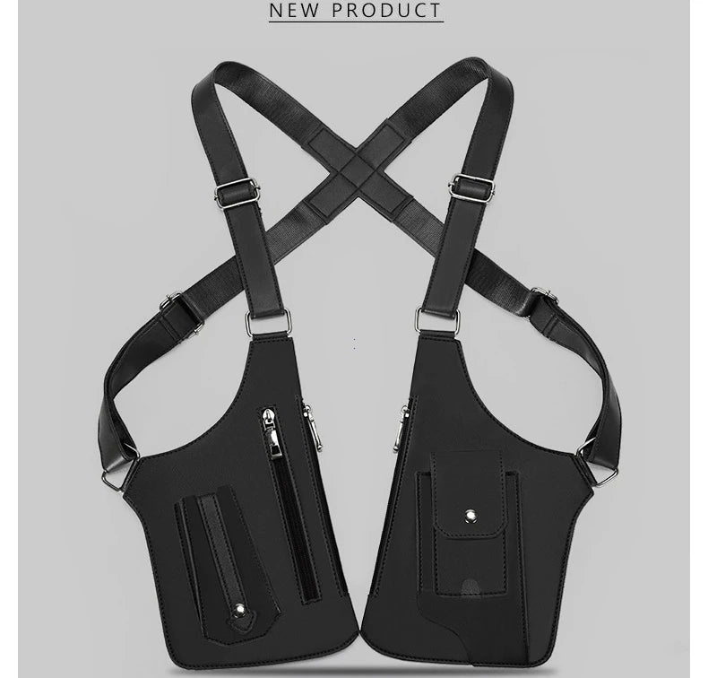 Luxury Design Men's Tactical Vest Bag High Quality PU Leather Man Chest Bag Phone Pouch Vintage Design Underarm Back Pack Bags