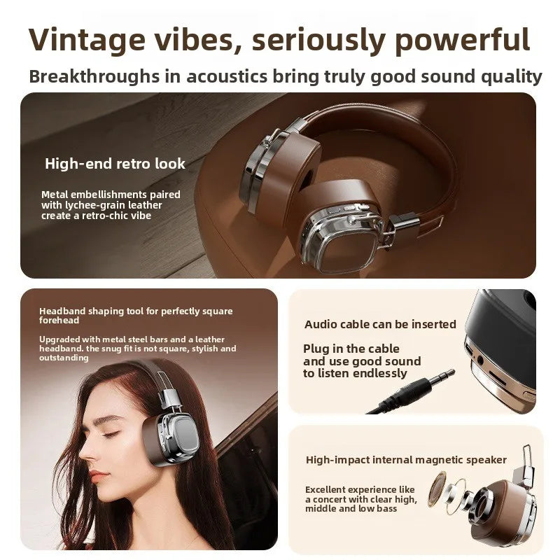 Shoumi Hifi Wireless Headphones Bluetooth Earphones Large Headset Helmets with Mic Support TF-Card Mp3 Play display screen