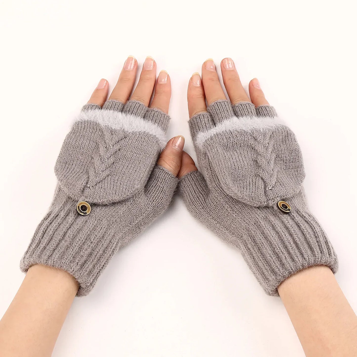 Fingers Free Wool Gloves Women Knitted Flip Fingerless Exposed Finger Thick Glove Mittens Winter Warm Thickening Women Mitts