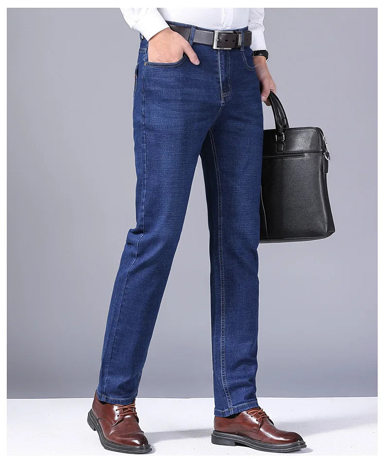 Men Fashion Straight Jeans Men New Stretch Slim Fit Pants Comfortable Soft Business Denim Trousers Male Brand Clothing