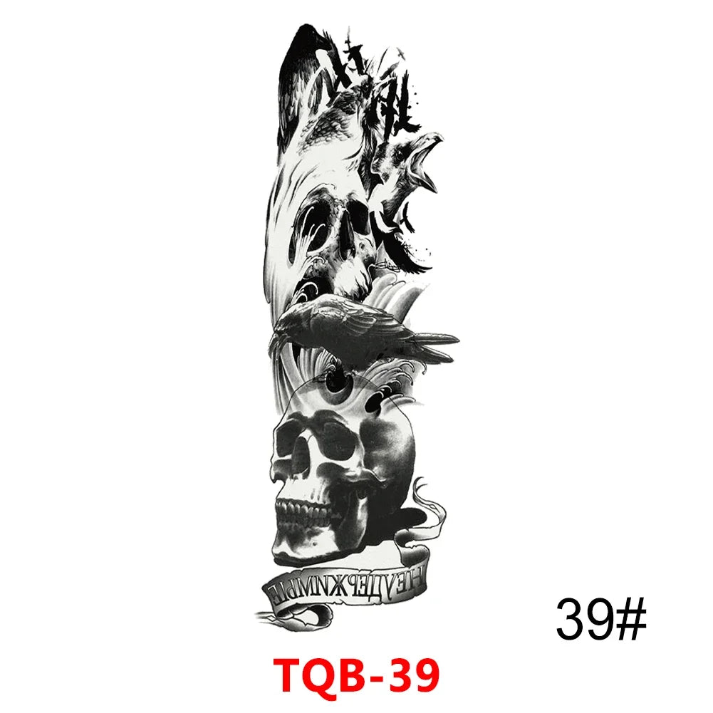 Waterproof Temporary Tattoo Sticker Full Arm Large Skull Old School Tatoo Stickers Flash Fake Tattoos for Men Women