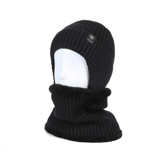 Men's Autumn/Winter Hat+Scarf Winter Warm Ear Protection Set Thick Knitted Wool Breathable Solid Color Hat