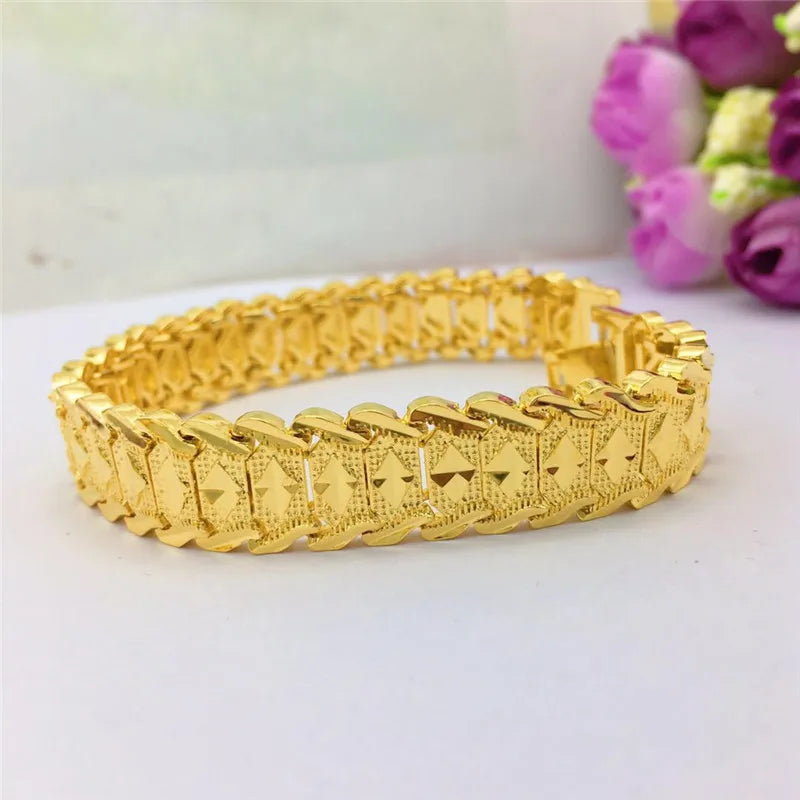 Luxury 18K Gold Bracelet for Wedding Engagement Fashion Jewelry Widen Watch Chain Bracelet Not Fade Fine Jewelry Gifts