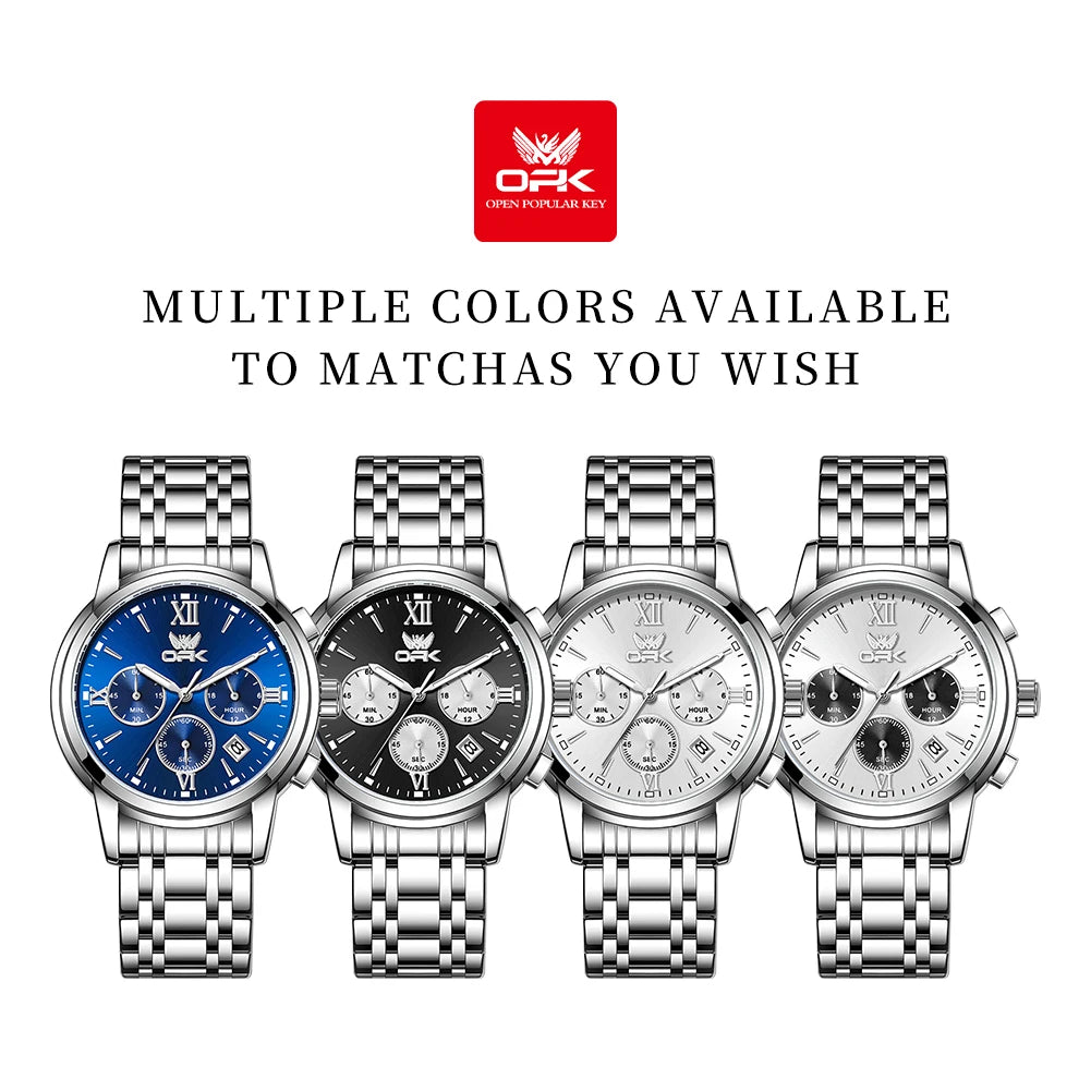 OPK Trendy classic three eye dial men's quartz watch waterproof genuine luminous men's watch for man chronograph date wristwatch