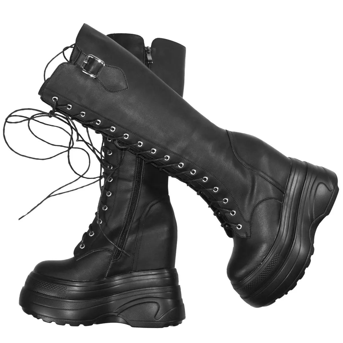 16cm High Heel Pumps Plus Size 43 44 45 46 47 Shoes Women Cow Leather Wedges Vulcanized Shoes Female Round Toe Fashion Sneakers