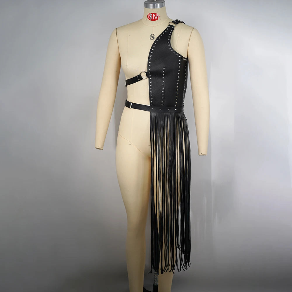 Gothic Punk PU Leather Body Skirt Harness For Women Adjustable Garter Strap Decor For Club Rave Festival Party Outfit