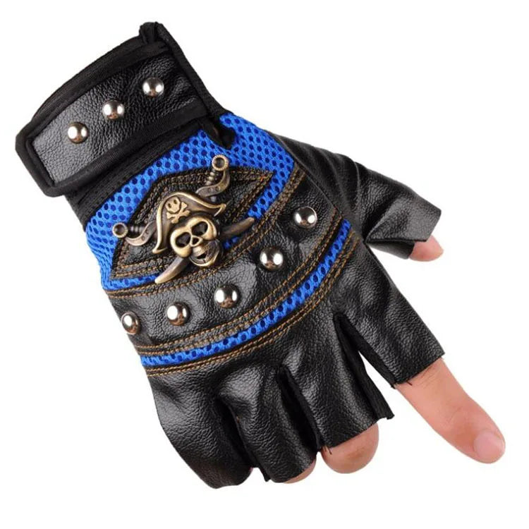 Motorcyclist Men's Gloves PU Pirate Head Glove Fashion Training Exercise Spring Autumn Breathable Street Dance Riveted Gloves