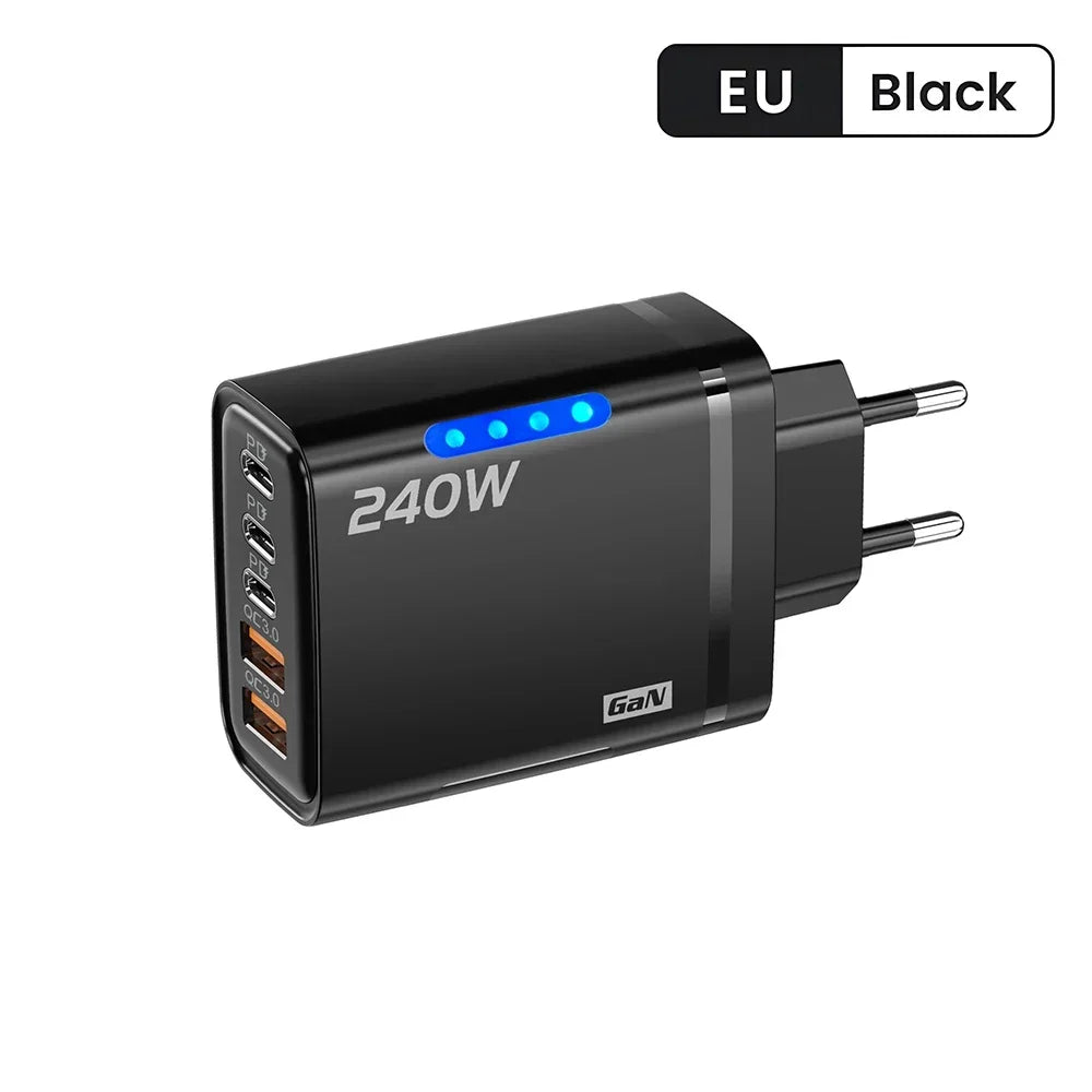 5 in 1 GaN Desktop Charger 240W Fast Charging Adapter 10A USB To TypeC Cable 3PD 2 USB Charger For IPhone 16 15pro Laptop 2026