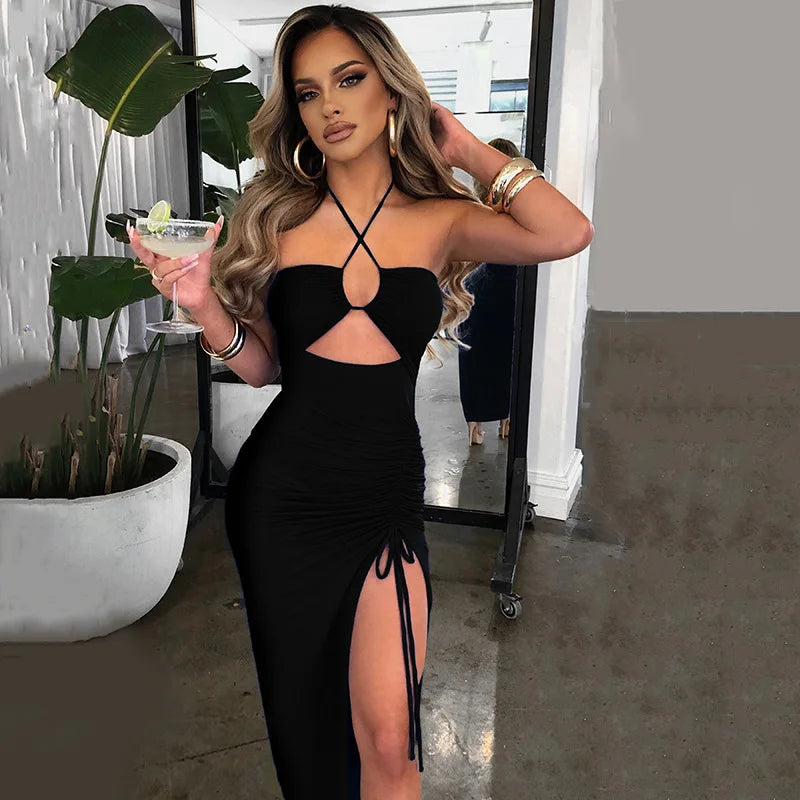 Sleeveless Sexy Female Midi Backless Dresses Slim Night Club Party Women's Dress Bodycon Vestidos Elegantes