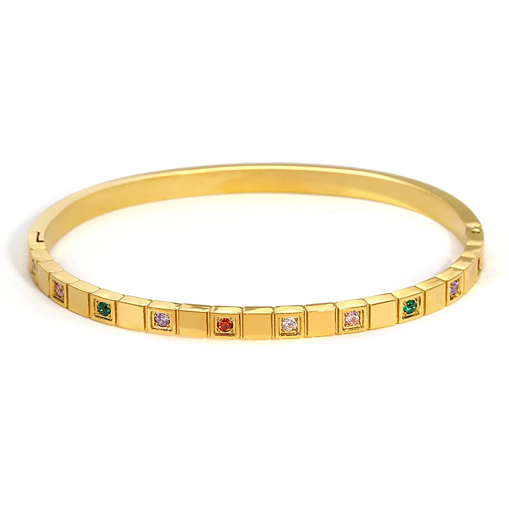 Greatera Trendy Gold Plated 316L Stainless Steel Bangles Bracelets for Women Delicate Cubic Zirconia Bracelet Party Jewelry 2024