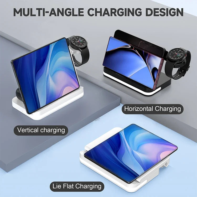 Wireless Charger Stand For iPhone 17-12 Samsung S25 S22 Ultra Fold Z Flip Galaxy Watch Active Buds Fast Charging Station Holder