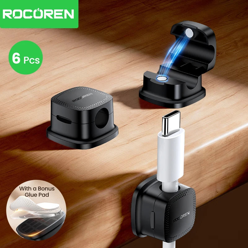Rocoren Magnetic Cable Sorting Desktop Self Adhesive Cable Clamp Adjustable Cable Management Clamp for Earphone Cable Data Cable
