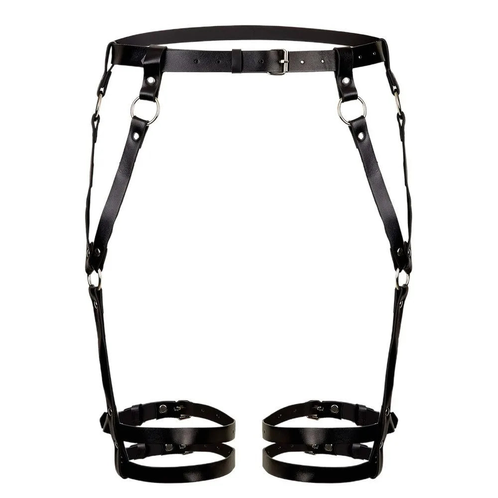 PU Leather Harness Waist Belt Punk Waistband Hollow Belt for Pants Gothic Strap Buckle Body Harness Belt Waist Accessories