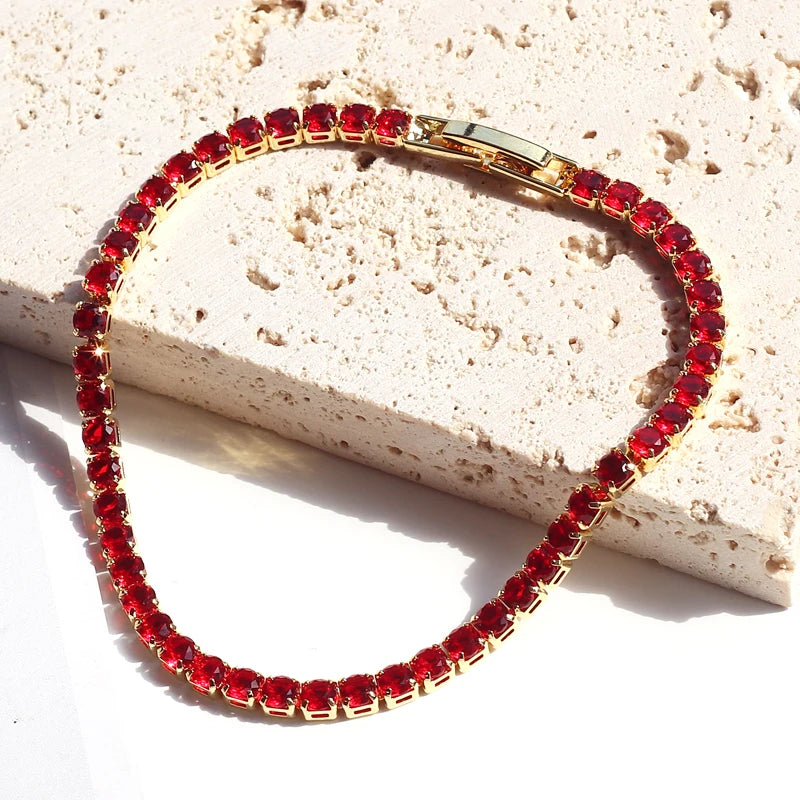 Colorful Crystal Tennis Bracelet for Women Waterproof Multicolor 3MM CZ Wedding Birthstone Hand Chain Jewelry Wholesale