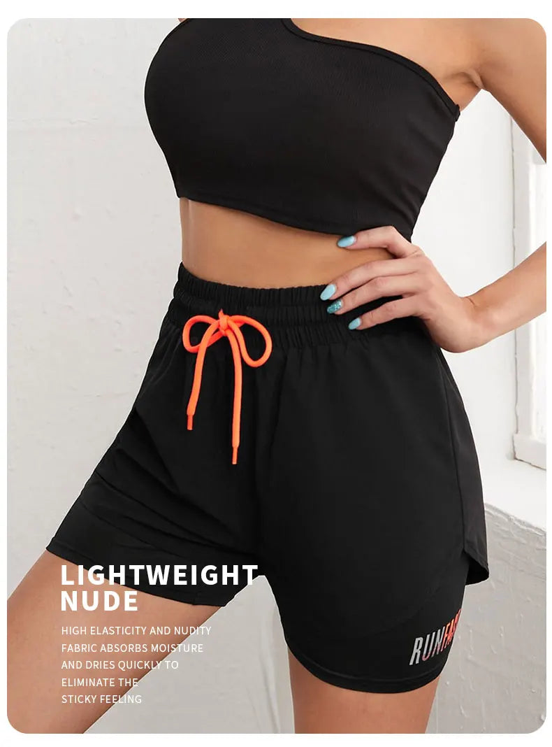 Women's High Rise Yoga Shorts With Elastic Proximity Control Running Shorts, Fake Two Pieces Pants