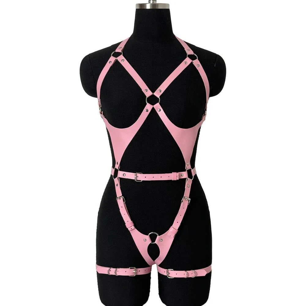 Women Gothic Punk Belt Set PU Leather Adjustable Harness Belt Street Style Exotic Set Suitable for Daily Wear or Leisure Travel