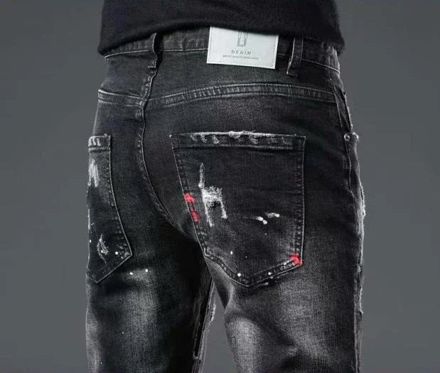 Trousers Ripped Torn Patch Man Cowboy Pants Slim Fit with Holes Men's Jeans Tight Pipe Skinny Broken 2025 Korean Autumn Goth Xs