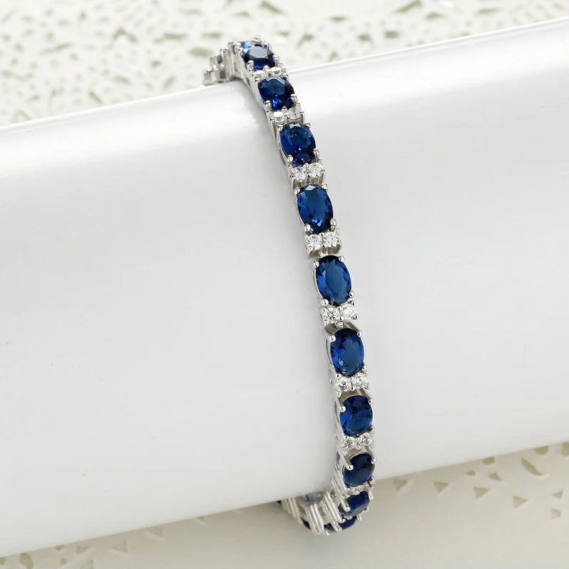 19CM Sapphire Glass Oval Design Chain Bracelet  Silver Tennis Bracelets