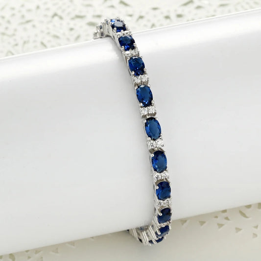 19CM Sapphire Glass Oval Design Chain Bracelet  Silver Tennis Bracelets