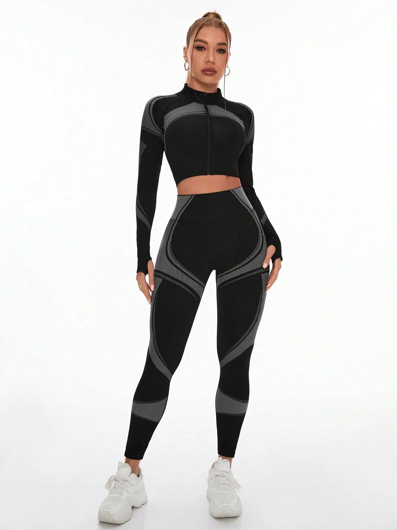 Women's Seamless Yoga Set Tummy Control High-Waist Leggings Long Sleeve Top Female Clothing Outdoor Women Sports Fitness Overall