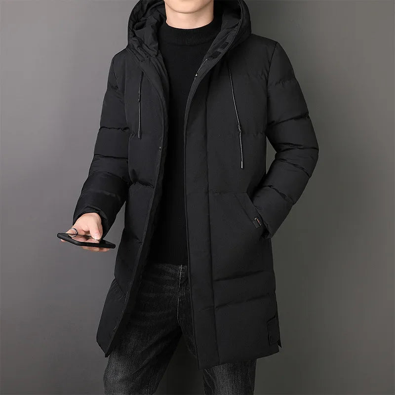 Jacket Men's Thickened Warm Long Coat Casual Slim Fit Hooded Men's Parkas Winter Solid Cotton Padded Jacket Brand clothing