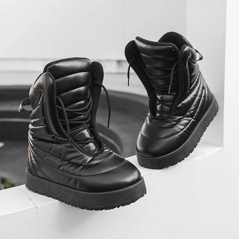 Men's Snow Boots Outdoor Cold proof Warm Men's Wrinkled Boots Soft Non slip Wear resistant Sole Fashion Thick Bottom Long Boots