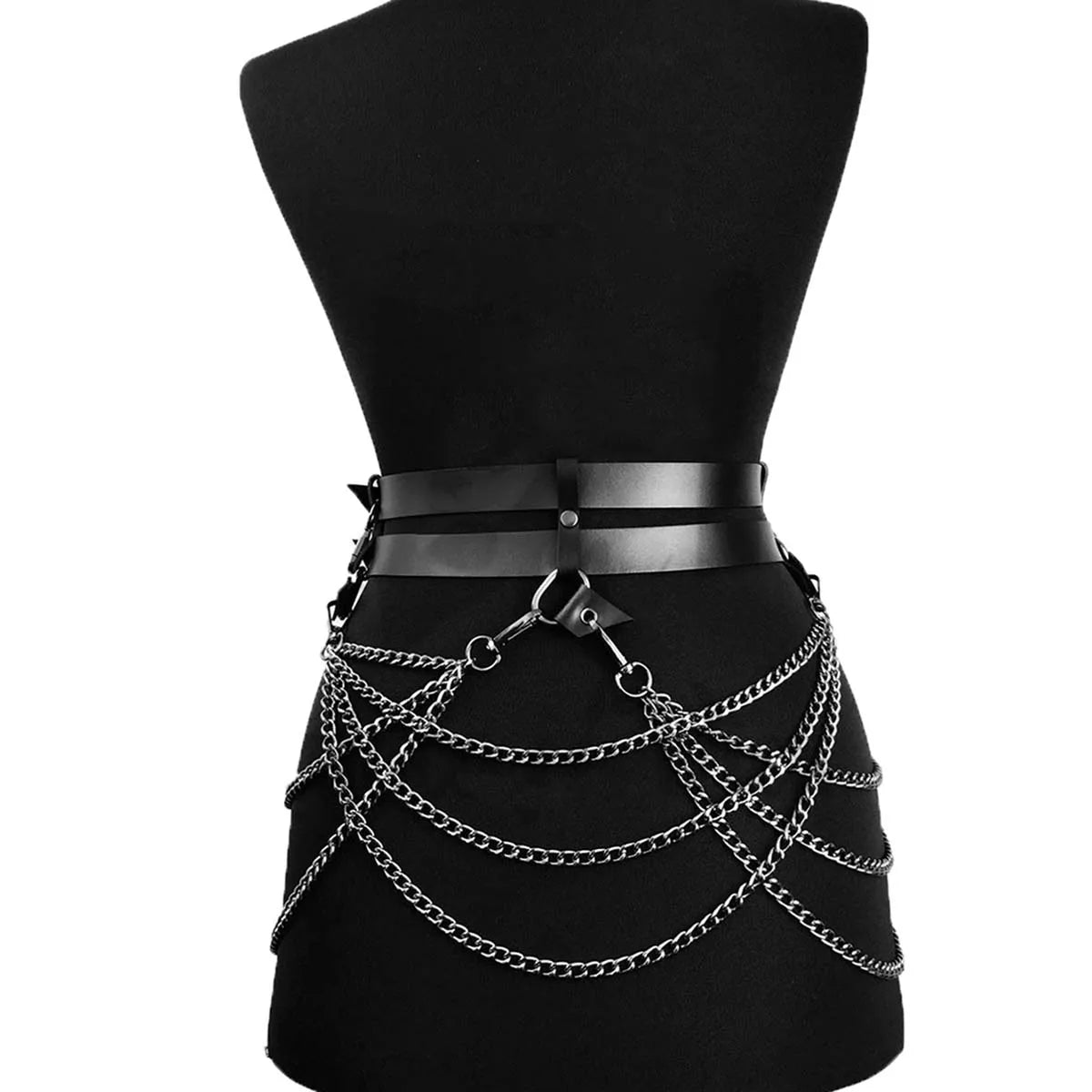 Harness PU Leather Women Punk Gothic Chain Tassel Waist Harness Adjustable Street Accessory For Daily Club Rave Party Outfit