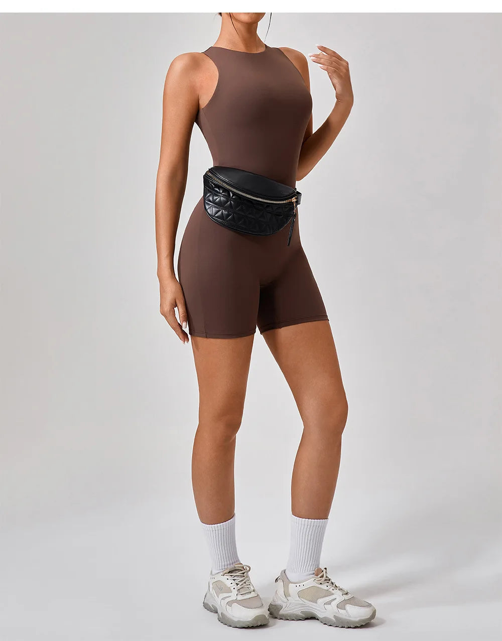SOISOU One Piece Jumpsuit Women Sleeveless Back Zipper Sportswear Woman Gym Yoga Sport Sets Nylon Fitness Sets Women Tracksuit