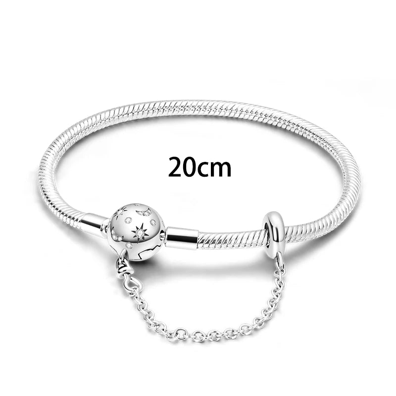 Original Women Bracelet 925 Silver17-20CM Starry Full Moon Safety Chain Snake Bone Chain Bracelet Fit DIY Exquisite Jewelry Gift