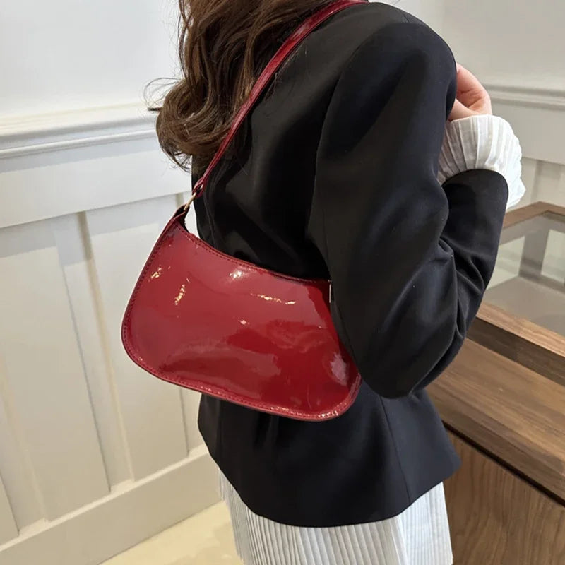 Red Luxury Simple Shoulder Bag For Women Korean Solid Color Small Square Bag Casual Fashion Hobos Purse New High Quality Handbag