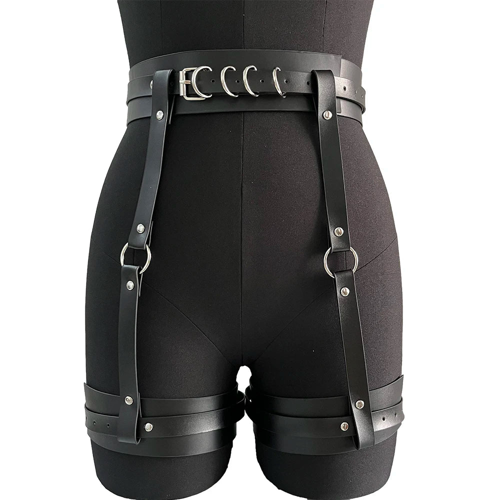 Women Fashion Harness Punk Leg Harness PU Leather Adjustable Studded Decor Thigh Garter Belt Gothic Clothing Accessories
