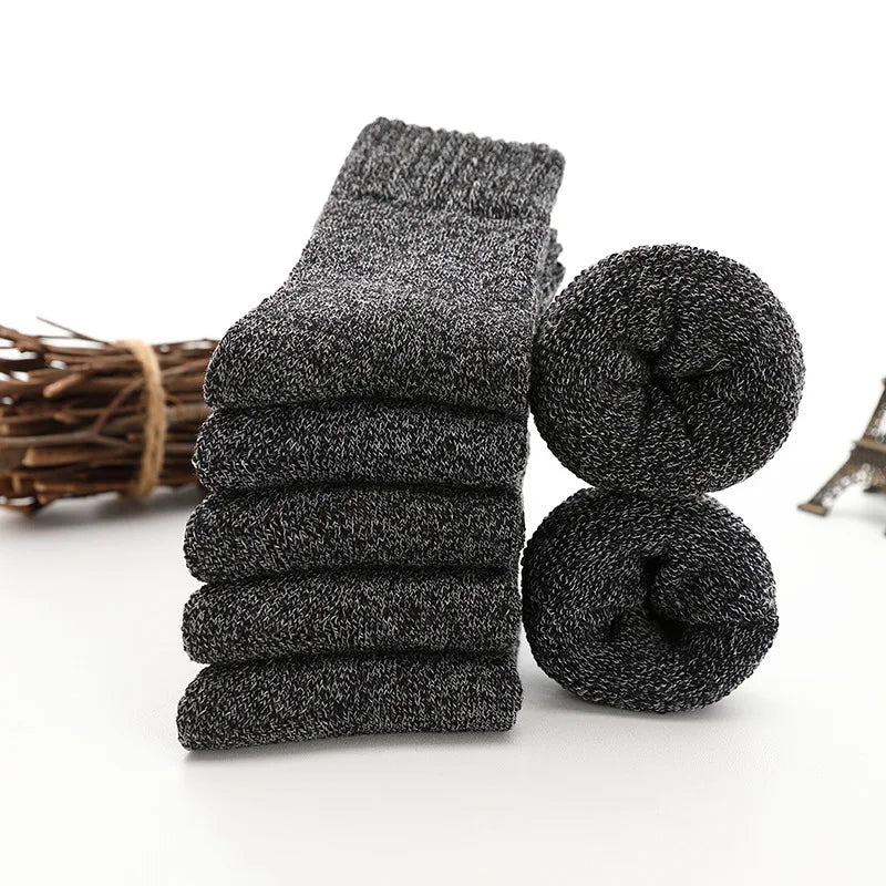 10pcs=5pairs Socks Men Super Thicker Solid Sock Merino Wool Rabbit Socks Against Cold Snow Russia Winter Warm Funny Male Sock