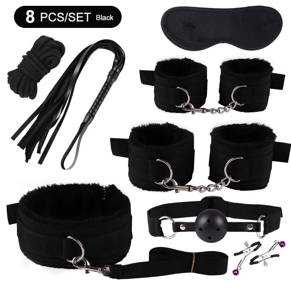 Hot Exotic Bed B+ndage Set B+SM Kits Exotic S*x Toys For Women  Adults Games Leather Handcuffs Whip Gag Nipple Clamps S*x