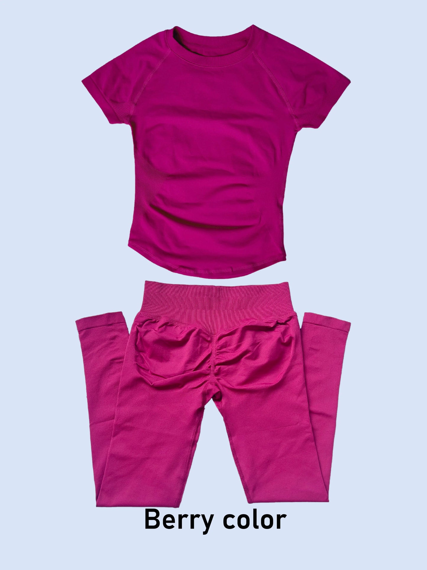 Seamless Women 2 Piece Workout Set Short Sleeve Tummy Control Top High Waist Scrunch Butt Lifting Leggings Yoga Gym Sport Outfit