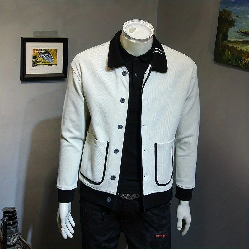 Autumn and Winter New Casual Lapel Jacket Korean Version Slim Fit Knitted Cardigan Jacket Trendy and Handsome Men's Clothing