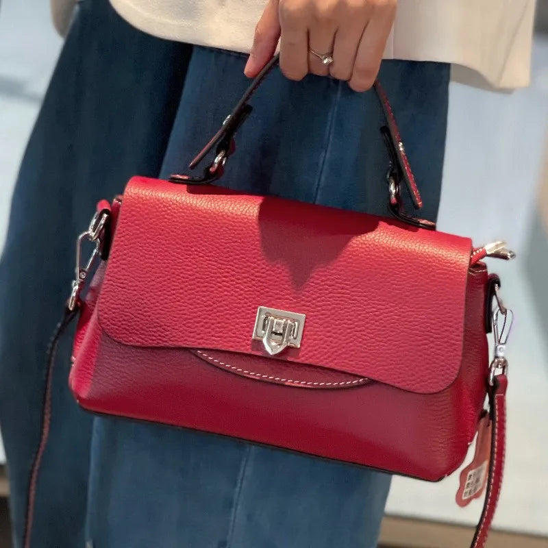 luxury handbags female crossbody bags Vintage Genuine leather one piece shoulder bag small square bag for women cowhide Blue bag