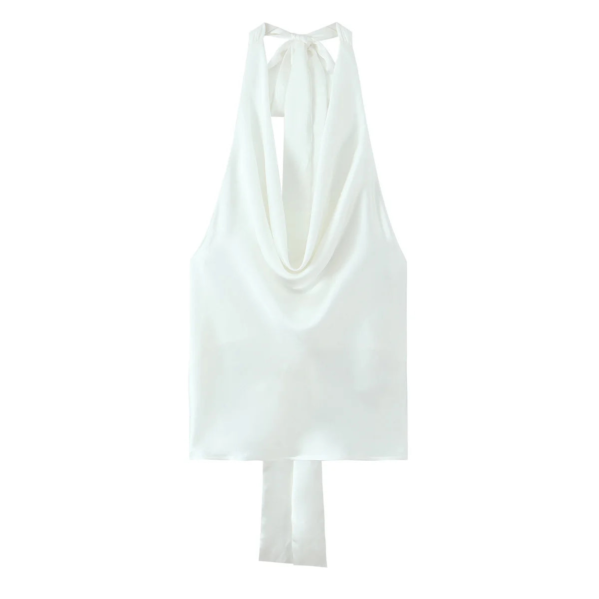 Women Casual Satin Halter Top with Adjustable Tie Sleeveless Open Back Solid Collar Vest Summer Beach Style Casual Female Blouse