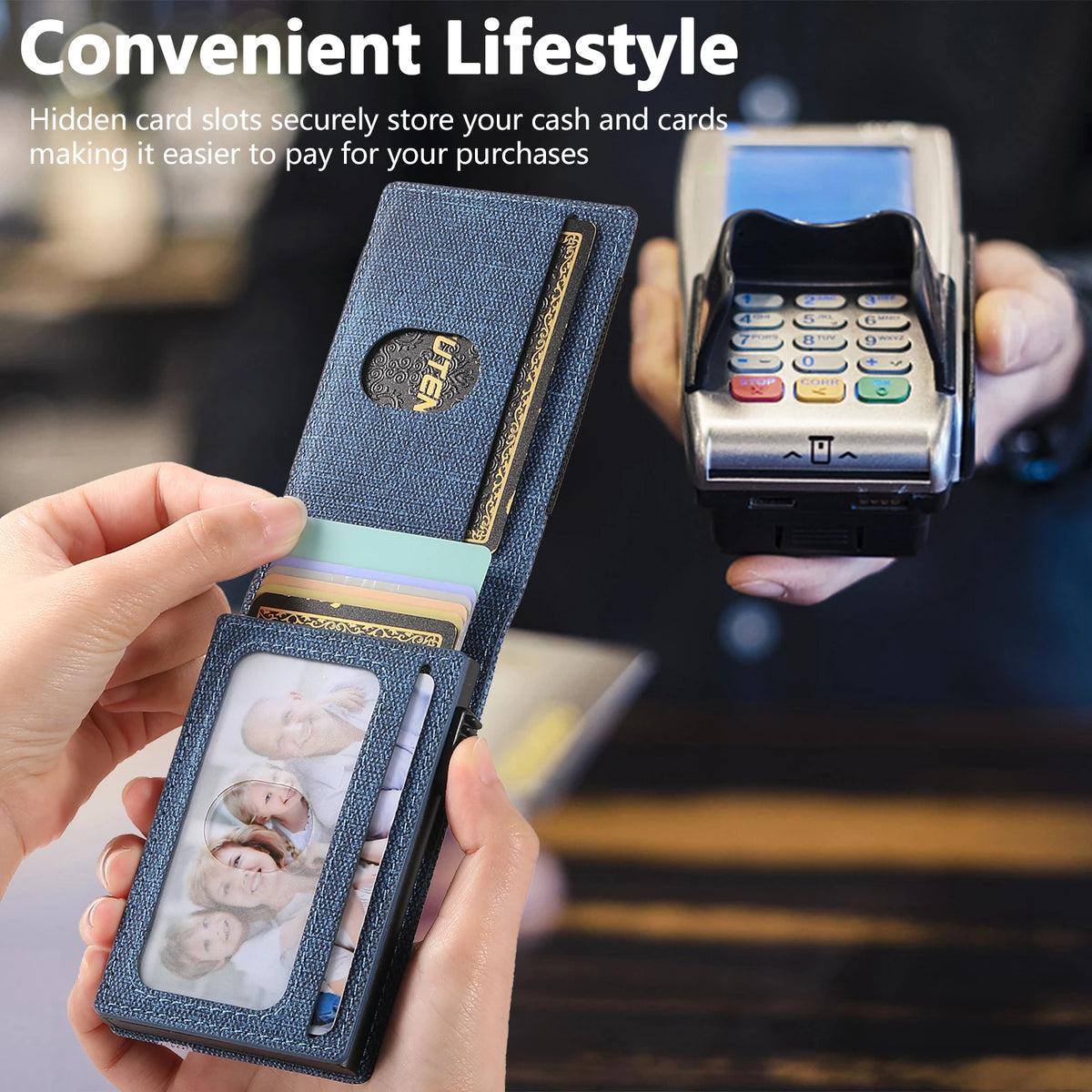 SUTENI Faux Leather Card Slot Wallet Flip Cover Unisex Card Box Pressing The Button Automatically Ejects The Card