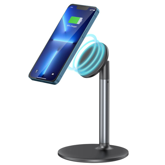 Magnetic Desk Phone Stand for iPhone16 15 14 13/12 - Phone Holder Dock with 360°Rotation, Height&Tilt Adjustable for Office/Home