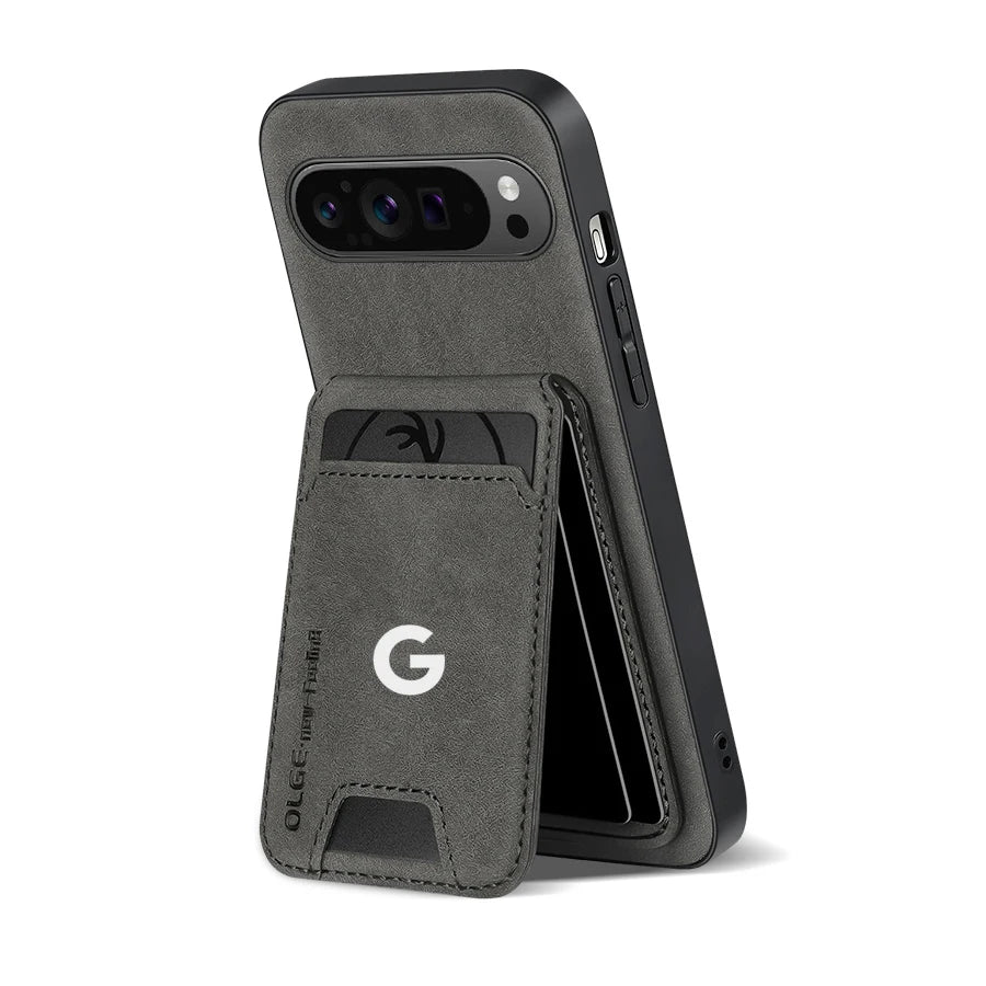 Business Luxury Sheepskin Leather Case For Google Pixel 9 10 11 Pro XL Card Holder Magnetic Stand Phone Cover For Pixel 9A 10A