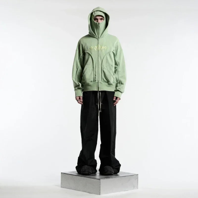 Y2K Ninja Hoodie Gothic Trendy Double Hat Design Functional Streetwear Vintage High Street Men Women Oversized Casual Pullover