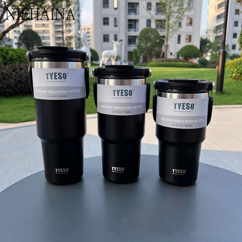 Tyeso 600ml 900ml 1200ml Tumbler Coffee Cup Stainless Steel Vacuum Thermal Insulated Iced Mug Cold Storage Large Capacity Flask