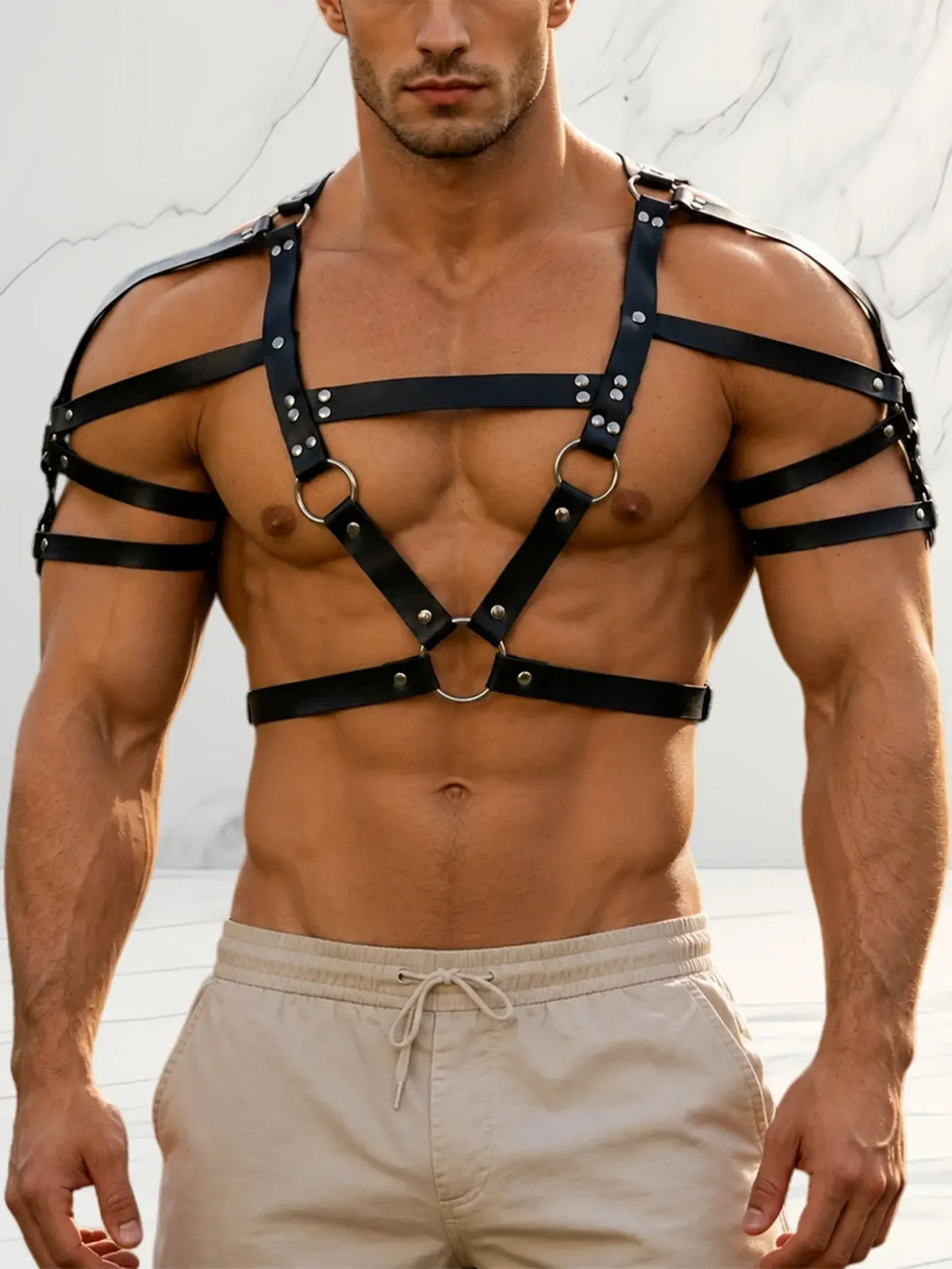 Men's Fashion Chic PU Leather Belt with Rivet Embellishment, Goth Punk Style Adjustable Chest Strap, Strap, Party Dressing