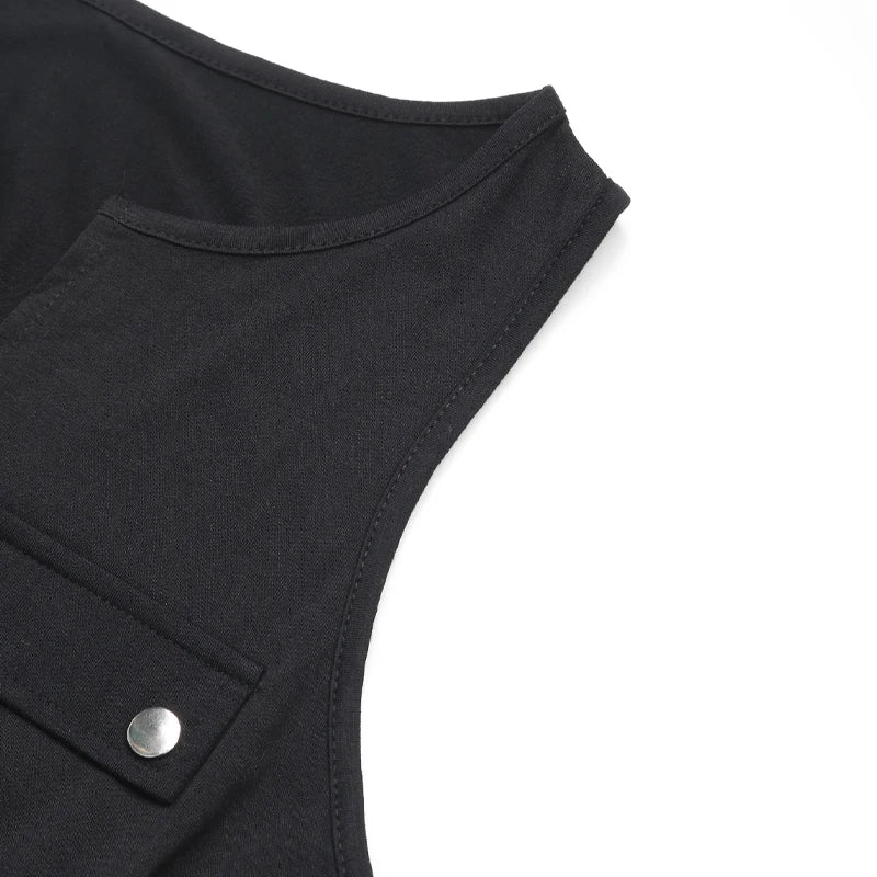 Womens Black Sleeveless Notch Neck Zip Front Drawstring Waist Romper Fashion Comfortable Summer Casual Daily Playsuit