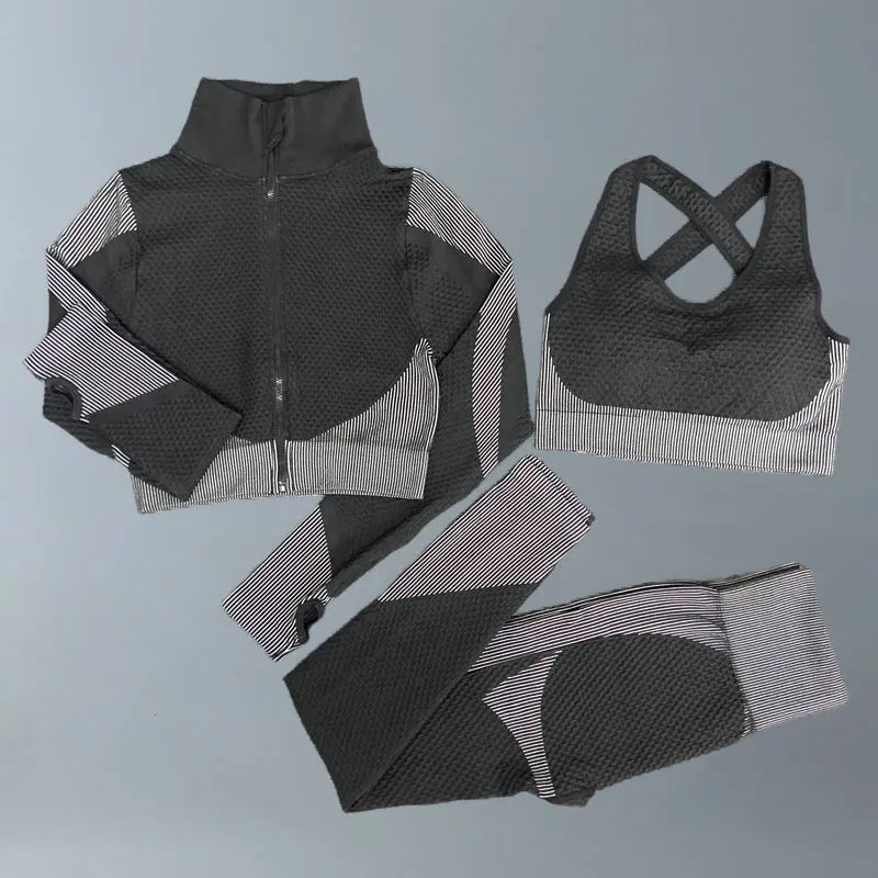 Yoga Suits Women Fitness Wear Gym Set Sports Outfits Training Exercise Workout Pants Long Sleeve Crop Top Bra Womens Tracksuits