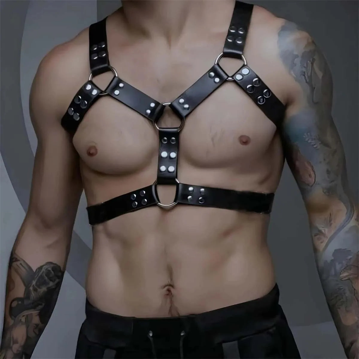 Male Pu Leather Lingerie Sexual Chest Harness Belt BDSM Fetish Full Body Harness Belt Strap Men Adjustable Rave  Clothing