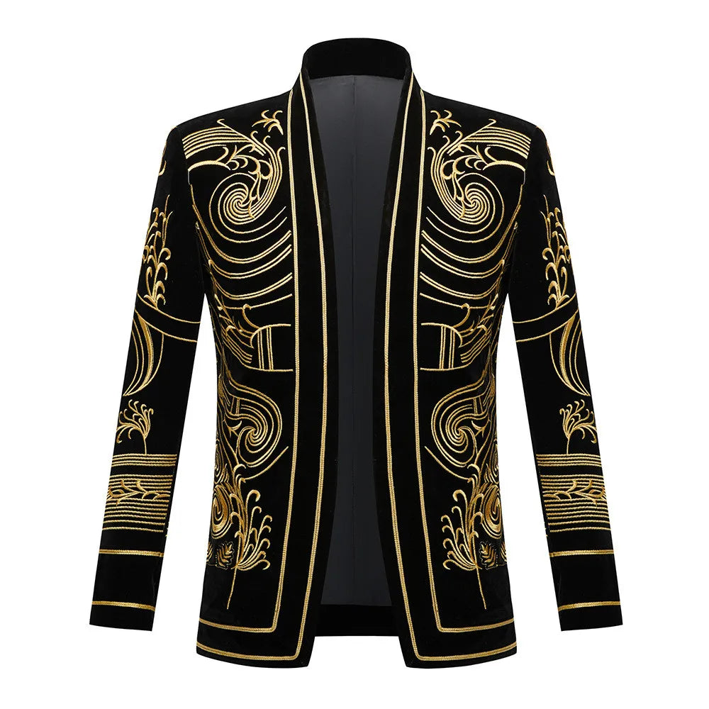 Fashion Brand Men Luxury Embroidered Suits Velvet 2piece European Gentleman Wedding Party Cardigan Style Blazers and Pants